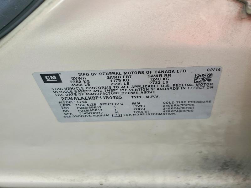 70417806 :رقم المزاد ، 2GNALAEK8E1154485 vin ، 2014 Chevrolet Equinox مزاد بيع