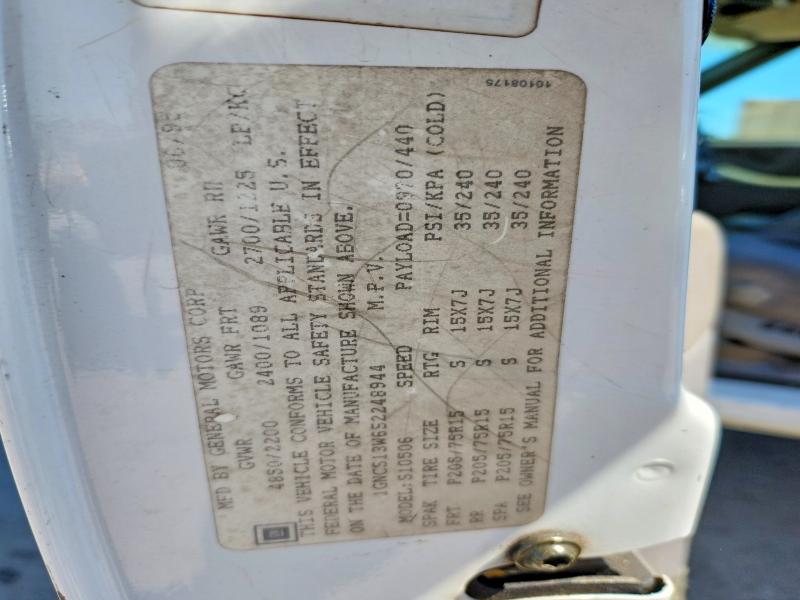 70899016 :رقم المزاد ، 1GNCS13W6S2248944 vin ، 1995 Chevrolet Blazer مزاد بيع