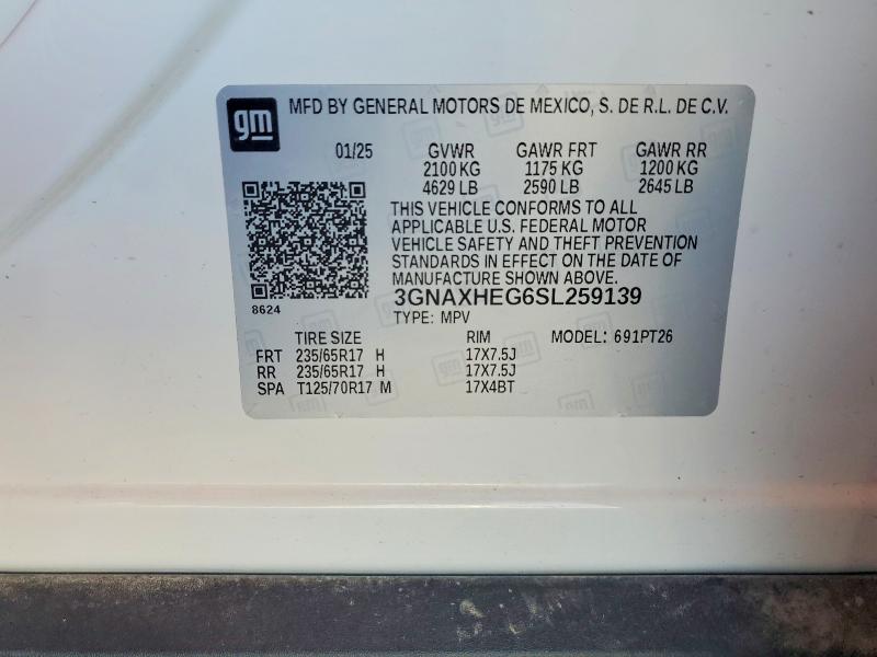 Продаж на аукціоні авто 2025 Chevrolet Equinox, vin: 3GNAXHEG6SL259139, номер лоту: 69120446