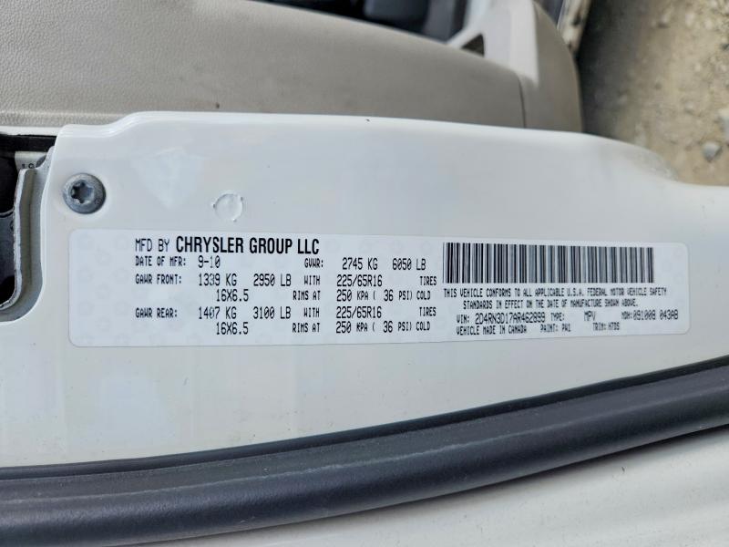 68206656 :رقم المزاد ، 2D4RN3D17AR462899 vin ، 2010 Dodge Grand Caravan مزاد بيع