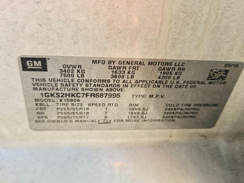 68363366 :رقم المزاد ، 1GKS2HKC7FR687995 vin ، 2015 Gmc Yukon Xl مزاد بيع
