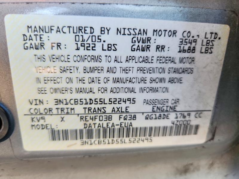 Продаж на аукціоні авто 2005 Nissan Sentra, vin: 3N1CB51D55L522495, номер лоту: 67709136