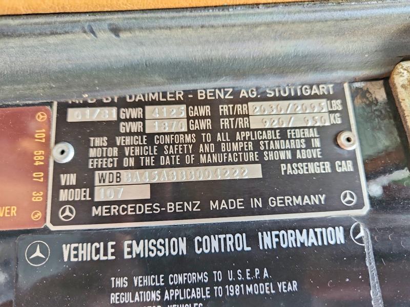 Aukcja sprzedaży 1981 Mercedes-benz 380, vin: WDBBA45A8BB004222, numer aukcji: 69630986