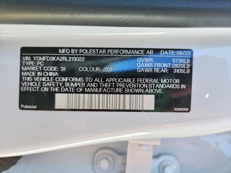 Продаж на аукціоні авто 2024 Polestar 2, vin: YSMFD3KA2RL213022, номер лоту: 69520926