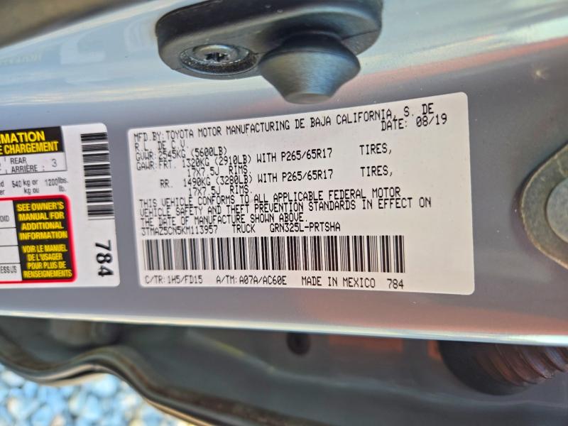 Продаж на аукціоні авто 2019 Toyota Tacoma, vin: 3TMAZ5CN5KM113957, номер лоту: 70506186
