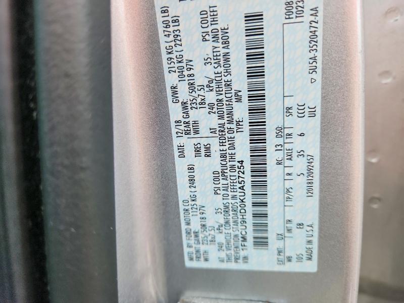 2019 Ford Escape მანქანა იყიდება აუქციონზე, vin: 1FMCU9HD0KUA57254, აუქციონის ნომერი: 67854196