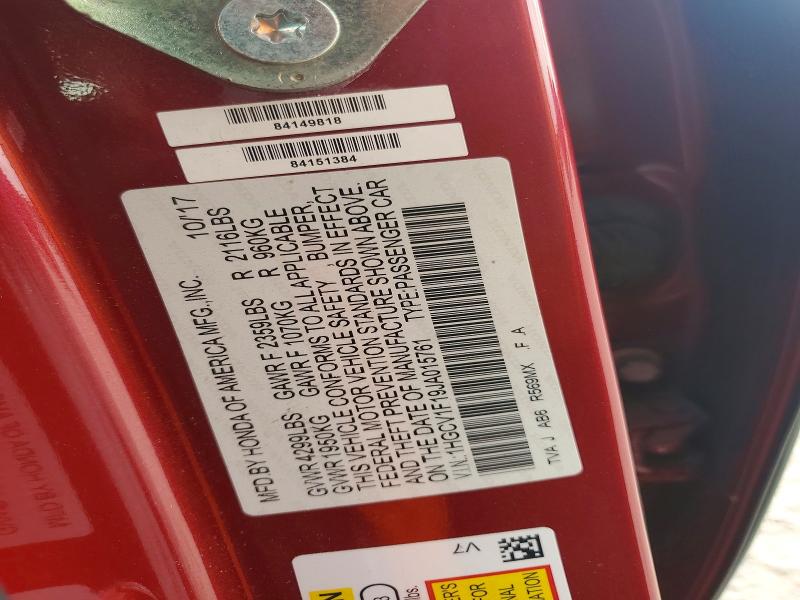 Продажа на аукционе авто 2018 Honda Accord, vin: 1HGCV1F19JA015761, номер лота: 61768096
