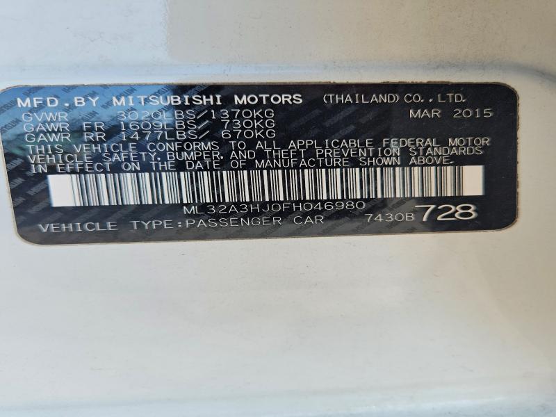 Aukcja sprzedaży 2015 Mitsubishi Mirage, vin: ML32A3HJ0FH046980, numer aukcji: 69973666