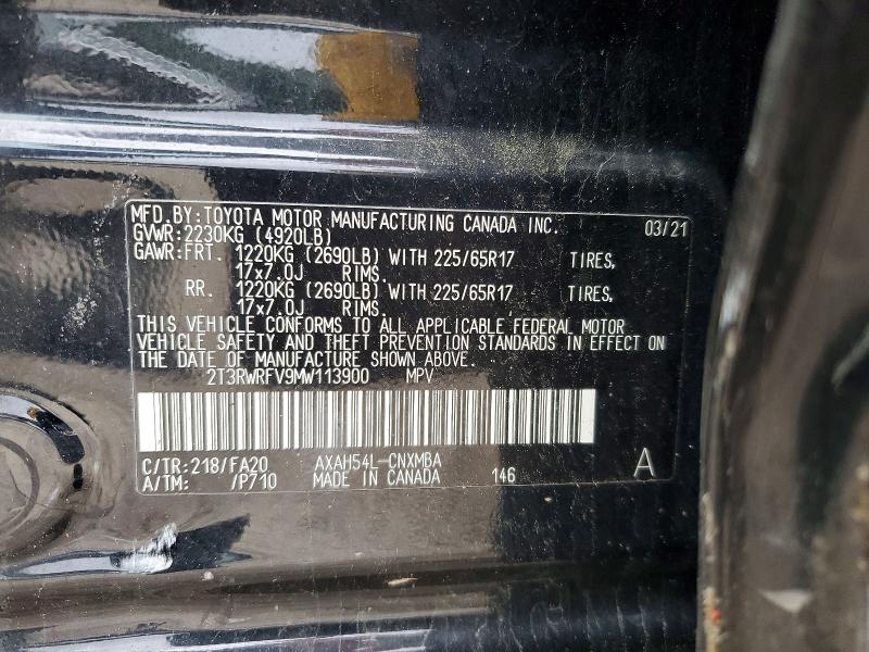 2021 Toyota Rav4 მანქანა იყიდება აუქციონზე, vin: 2T3RWRFV9MW113900, აუქციონის ნომერი: 68139066