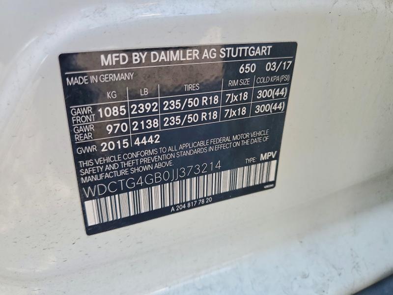 Aukcja sprzedaży 2018 Mercedes-benz Gla, vin: WDCTG4GB0JJ373214, numer aukcji: 67259506