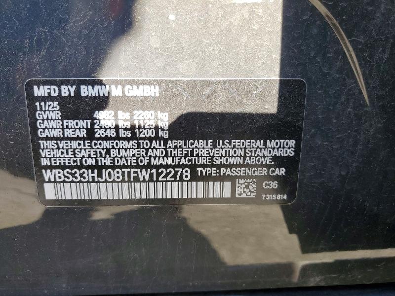 Aukcja sprzedaży 2026 Bmw M3, vin: WBS33HJ08TFW12278, numer aukcji: 67360366