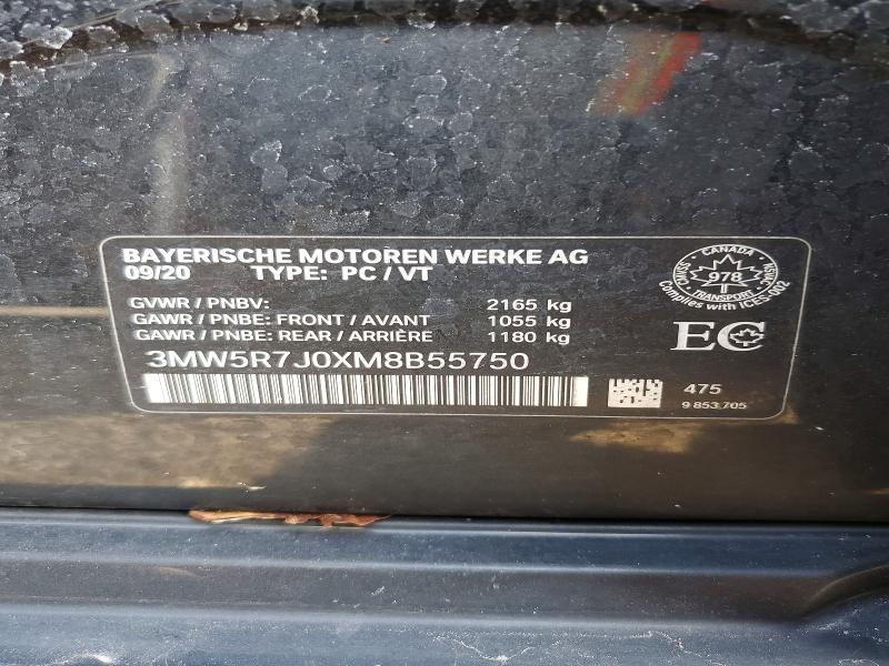 2021 Bmw 330xi მანქანა იყიდება აუქციონზე, vin: 3MW5R7J0XM8B55750, აუქციონის ნომერი: 69138896