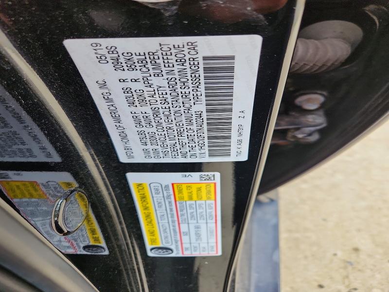 2019 Honda Accord მანქანა იყიდება აუქციონზე, vin: 1HGCV2F37KA022443, აუქციონის ნომერი: 70531166