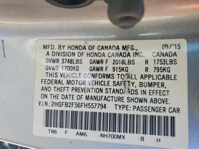 70071566 :رقم المزاد ، 2HGFB2F56FH557794 vin ، 2015 Honda Civic مزاد بيع