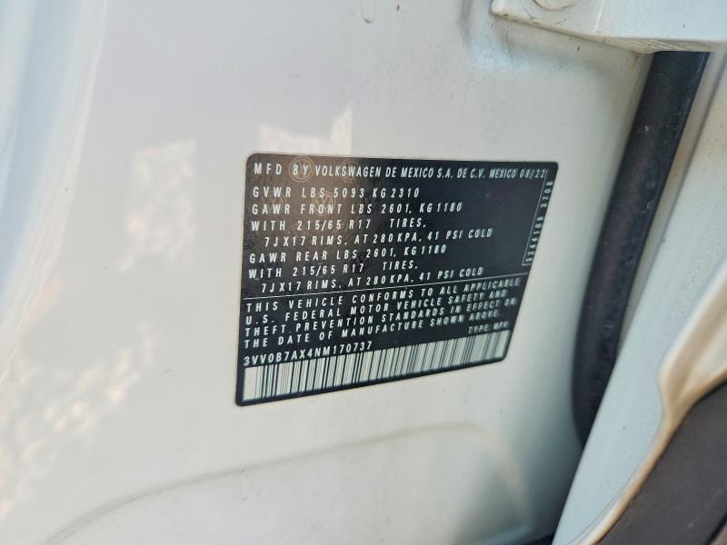 67244156 :رقم المزاد ، 3VV0B7AX4NM170737 vin ، 2022 Volkswagen Tiguan مزاد بيع