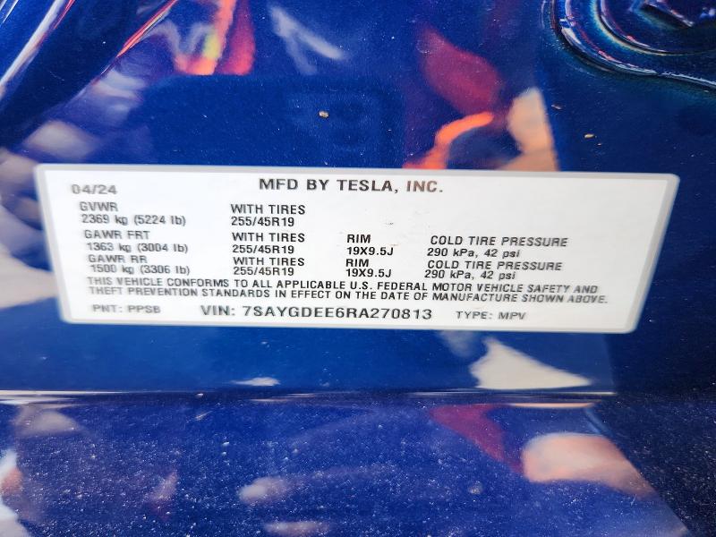 68398066 :رقم المزاد ، 7SAYGDEE6RA270813 vin ، 2024 Tesla Model Y مزاد بيع