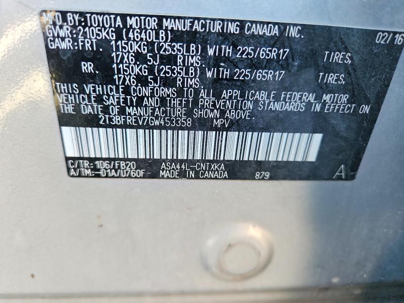 2016 Toyota Rav4 მანქანა იყიდება აუქციონზე, vin: 2T3BFREV7GW453358, აუქციონის ნომერი: 68844616