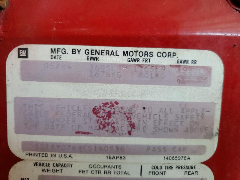 68789536 :رقم المزاد ، 1G1AY078XE5140536         vin ، 1984 Chevrolet Corvette مزاد بيع