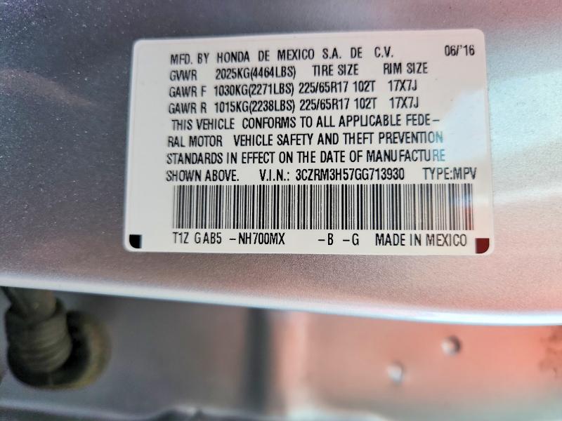 67729656 :رقم المزاد ، 3CZRM3H57GG713930 vin ، 2016 Honda Cr-v مزاد بيع