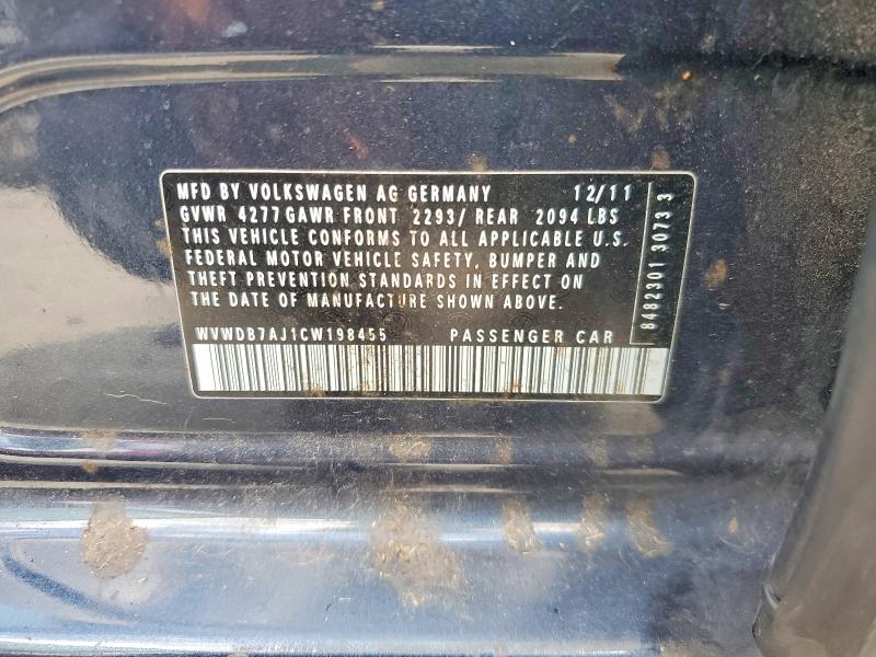 2012 Volkswagen Golf მანქანა იყიდება აუქციონზე, vin: WVWDB7AJ1CW198455, აუქციონის ნომერი: 67726086