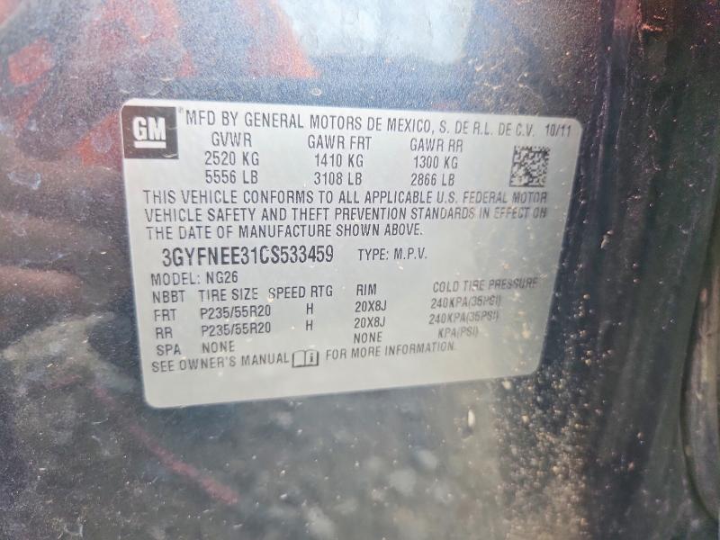 68342226 :رقم المزاد ، 3GYFNEE31CS533459 vin ، 2012 Cadillac Srx مزاد بيع