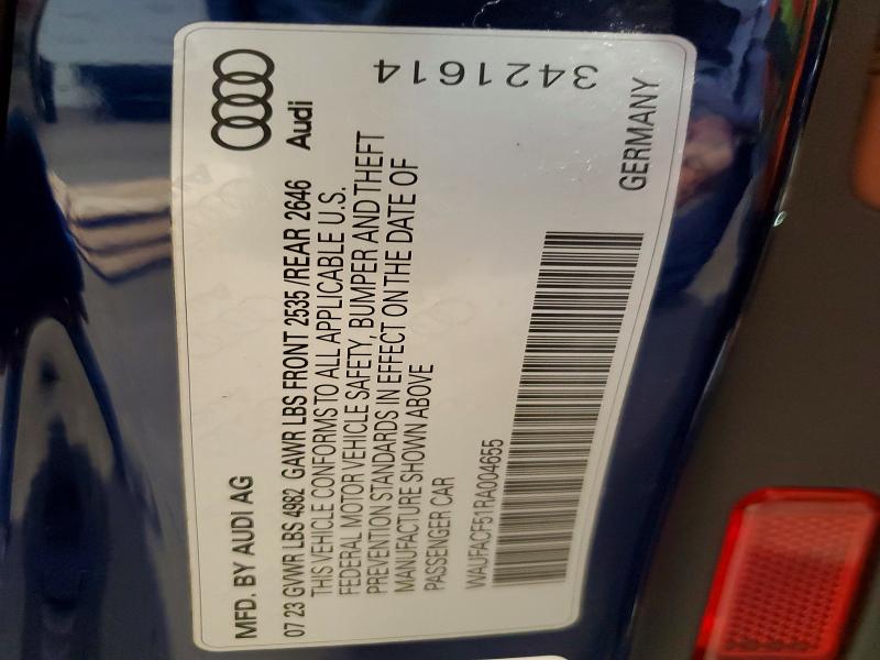 Aukcja sprzedaży 2024 Audi A5, vin: WAUFACF51RA004655, numer aukcji: 69599336