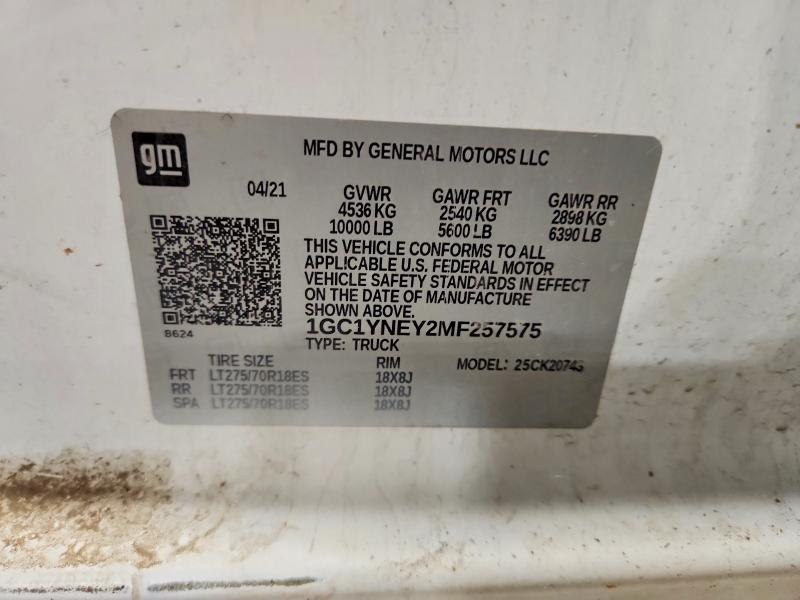 67973466 :رقم المزاد ، 1GC1YNEY2MF257575 vin ، 2021 Chevrolet Silverado مزاد بيع