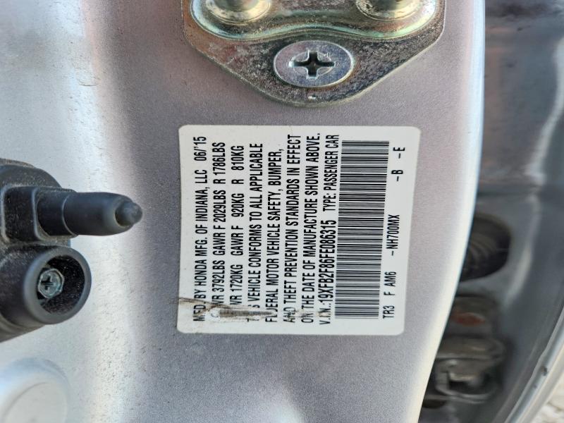 2015 Honda Civic მანქანა იყიდება აუქციონზე, vin: 19XFB2F86FE086315, აუქციონის ნომერი: 67340046