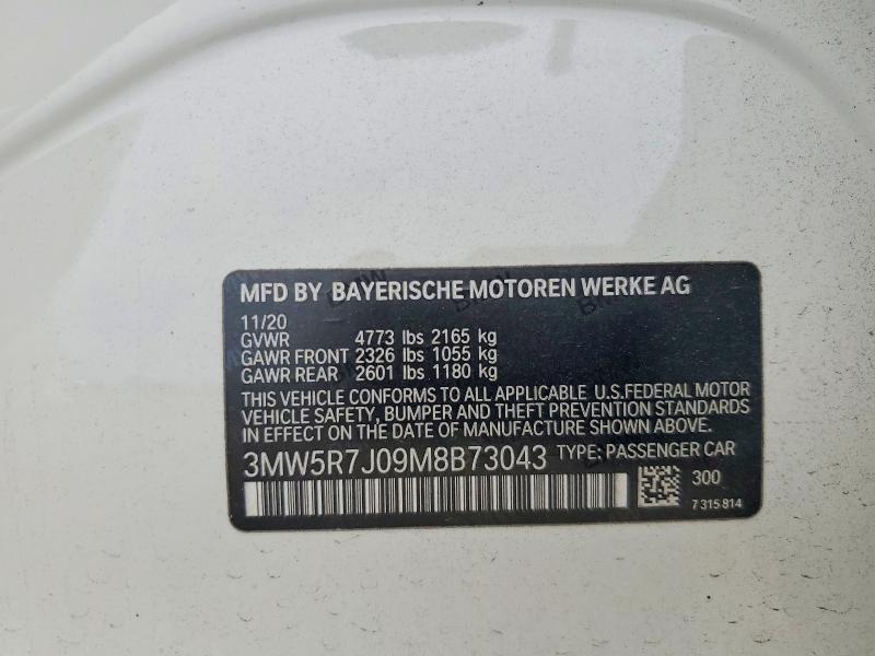 2021 Bmw 330xi მანქანა იყიდება აუქციონზე, vin: 3MW5R7J09M8B73043, აუქციონის ნომერი: 70237026