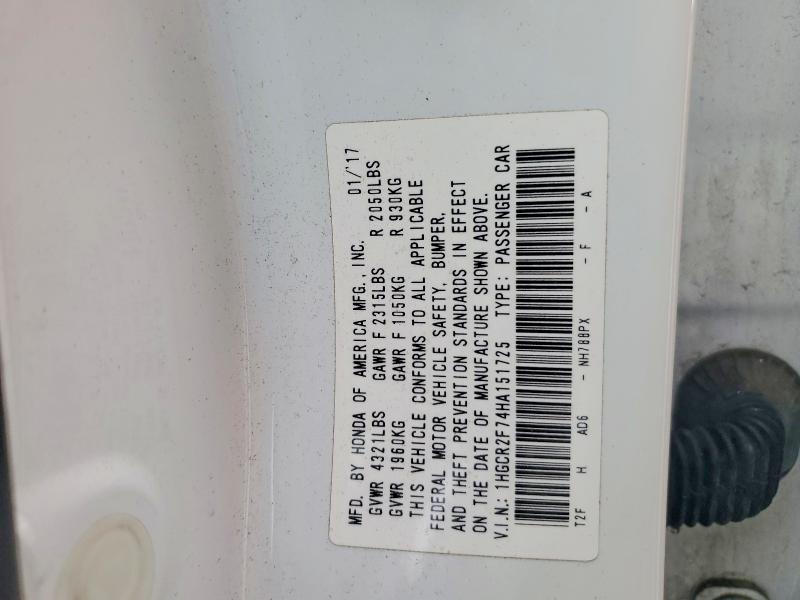 Продажа на аукционе авто 2017 Honda Accord, vin: 1HGCR2F74HA151725, номер лота: 70081706