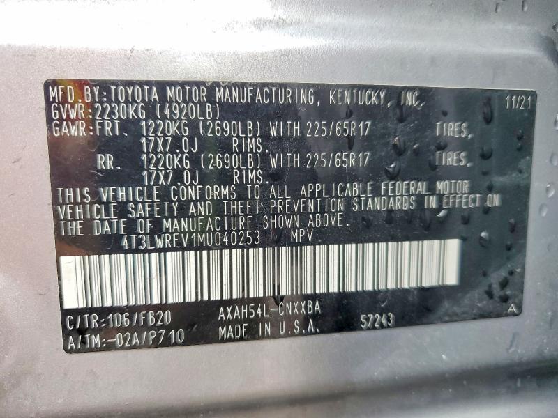 Aukcja sprzedaży 2021 Toyota Rav4, vin: 4T3LWRFV1MU040253, numer aukcji: 68094446