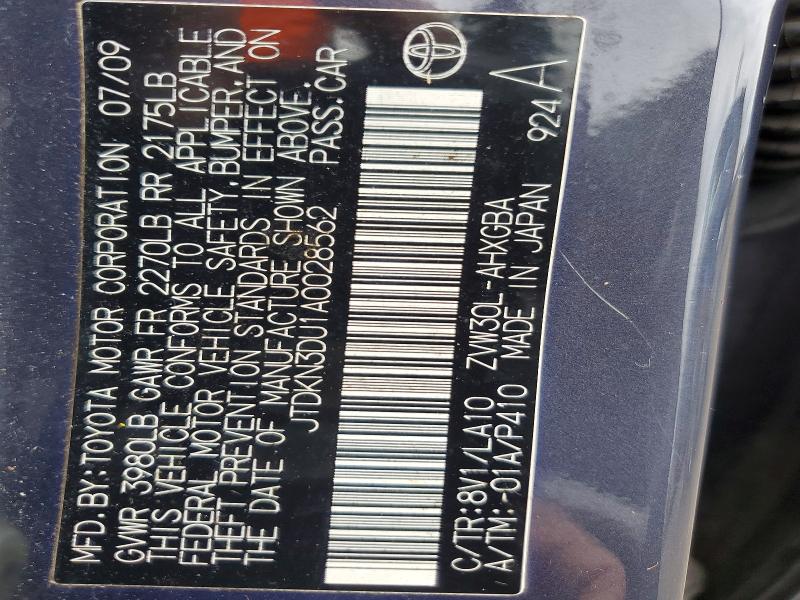 69902456 :رقم المزاد ، JTDKN3DU1A0028562 vin ، 2010 Toyota Prius مزاد بيع