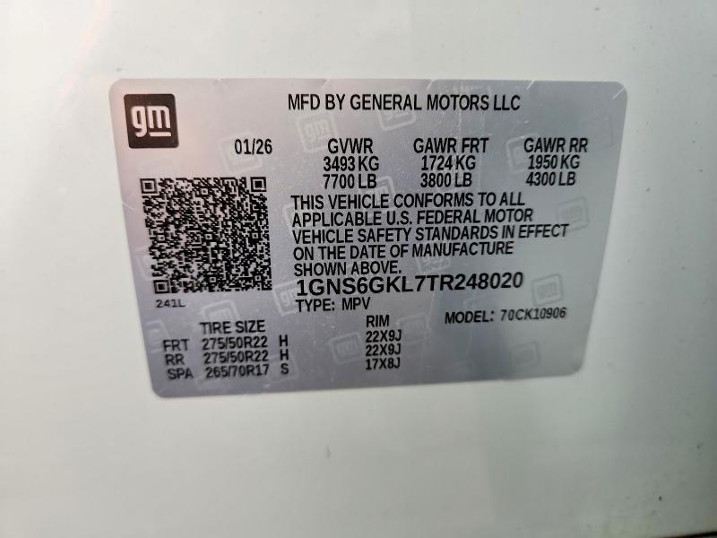 Aukcja sprzedaży 2026 Chevrolet Suburban, vin: 1GNS6GKL7TR248020, numer aukcji: 70973326