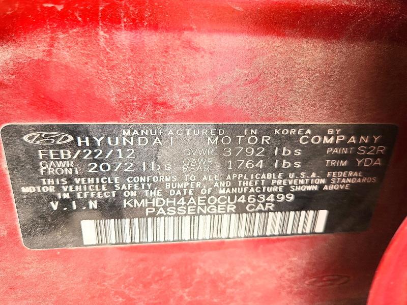 Aukcja sprzedaży 2012 Hyundai Elantra, vin: KMHDH4AE0CU463499, numer aukcji: 69254716