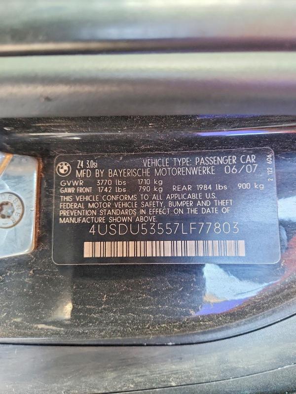 Продажа на аукционе авто 2007 Bmw Z4, vin: 4USDU53557LF77803, номер лота: 70922076