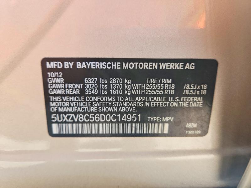 70697756 :رقم المزاد ، 5UXZV8C56D0C14951 vin ، 2013 Bmw X5 مزاد بيع