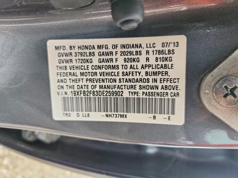 68194326 :رقم المزاد ، 19XFB2F83DE259902 vin ، 2013 Honda Civic مزاد بيع