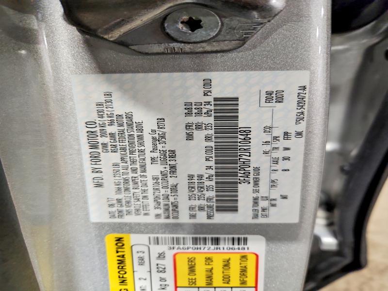 2018 Ford Fusion მანქანა იყიდება აუქციონზე, vin: 3FA6P0H72JR106481, აუქციონის ნომერი: 69567636