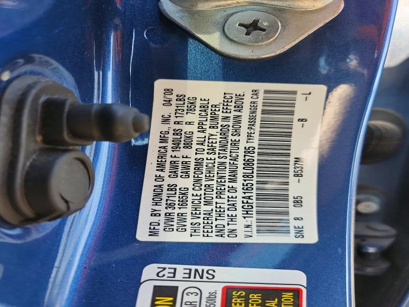 Продаж на аукціоні авто 2008 Honda Civic, vin: 1HGFA16518L086785, номер лоту: 67420316
