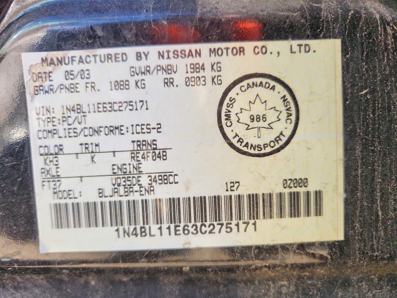 70898416 :رقم المزاد ، 1N4BL11E63C275171 vin ، 2003 Nissan Altima مزاد بيع