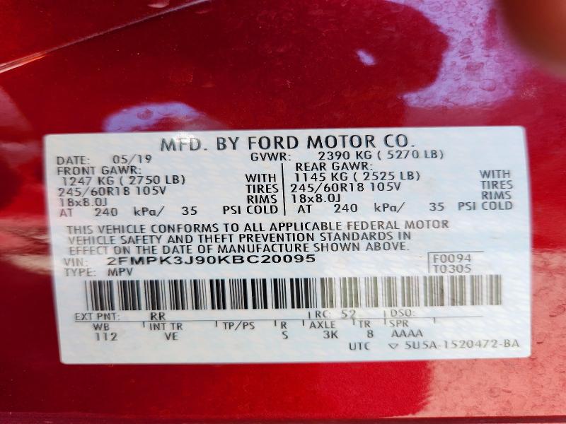Продаж на аукціоні авто 2019 Ford Edge, vin: 2FMPK3J90KBC20095, номер лоту: 68289196