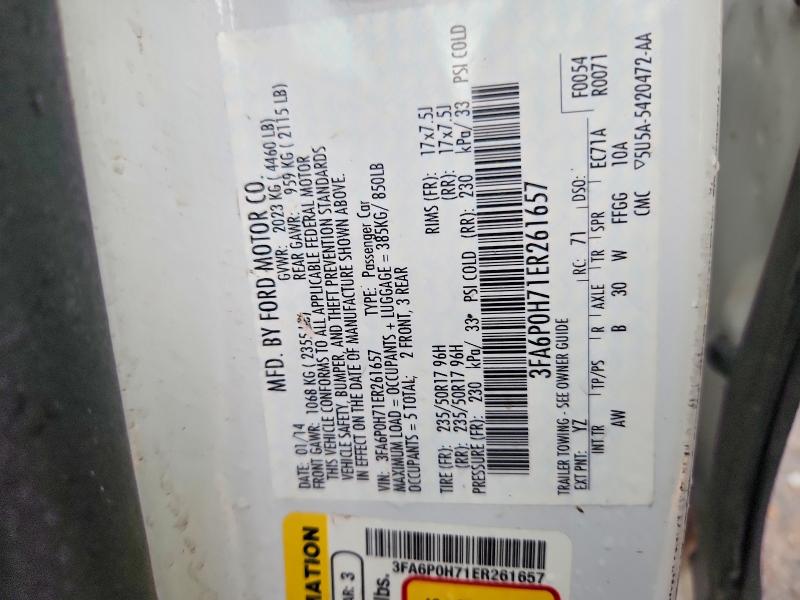 68941896 :رقم المزاد ، 3FA6P0H71ER261657 vin ، 2014 Ford Fusion مزاد بيع