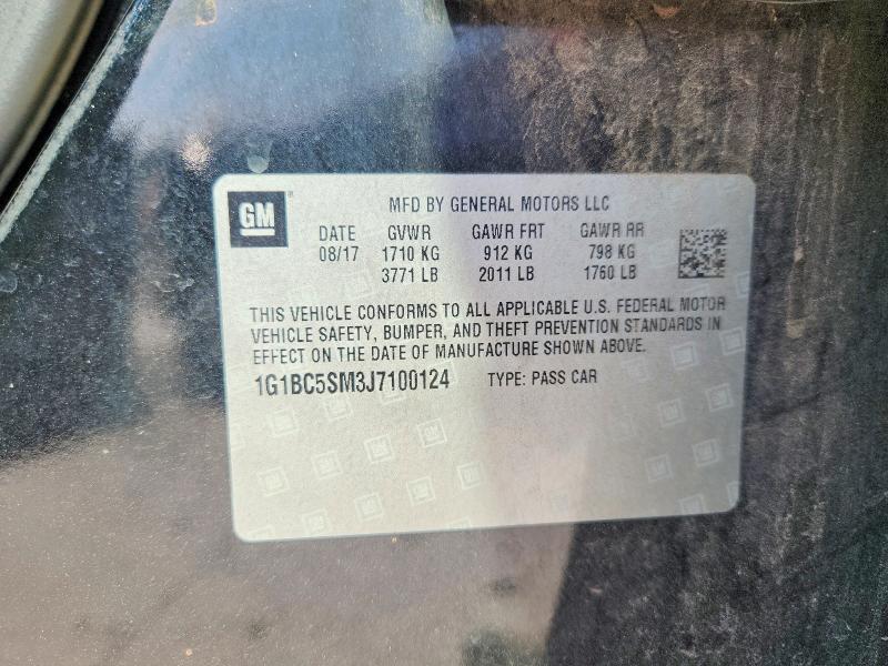 70227646 :رقم المزاد ، 1G1BC5SM3J7100124 vin ، 2018 Chevrolet Cruze مزاد بيع
