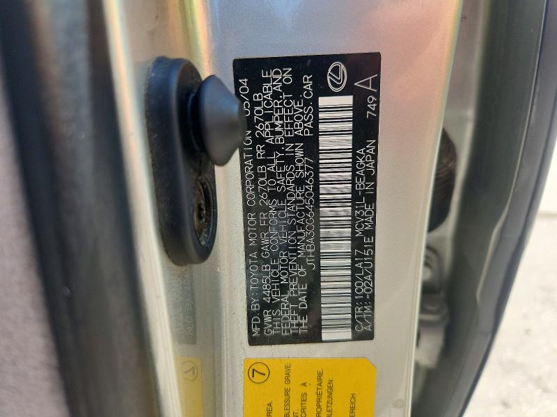 Aukcja sprzedaży 2004 Lexus Es, vin: JTHBA30G645046377, numer aukcji: 69002366