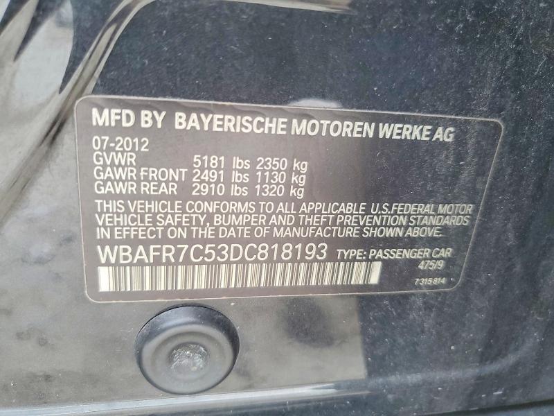 70174136 :رقم المزاد ، WBAFR7C53DC818193 vin ، 2013 Bmw 535 مزاد بيع