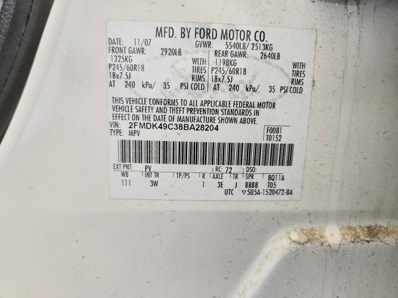 67092656 :رقم المزاد ، 2FMDK49C38BA28204 vin ، 2008 Ford Edge مزاد بيع