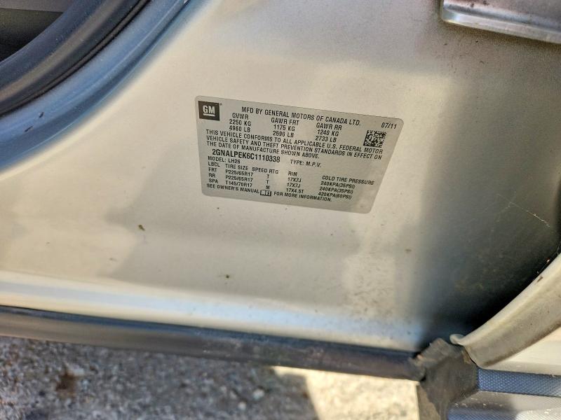 2012 Chevrolet Equinox მანქანა იყიდება აუქციონზე, vin: 2GNALPEK6C1110338, აუქციონის ნომერი: 70923736