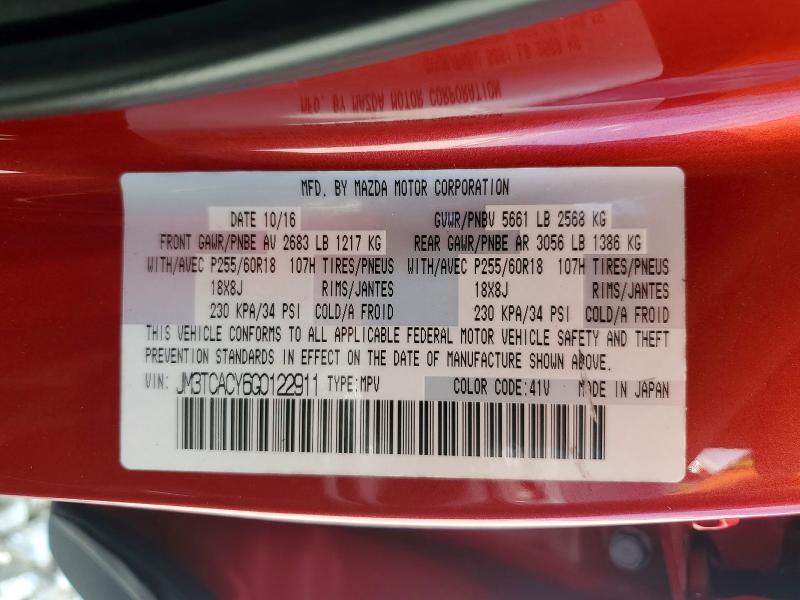 Продаж на аукціоні авто 2016 Mazda Cx-9, vin: JM3TCACY6G0122911, номер лоту: 69519406