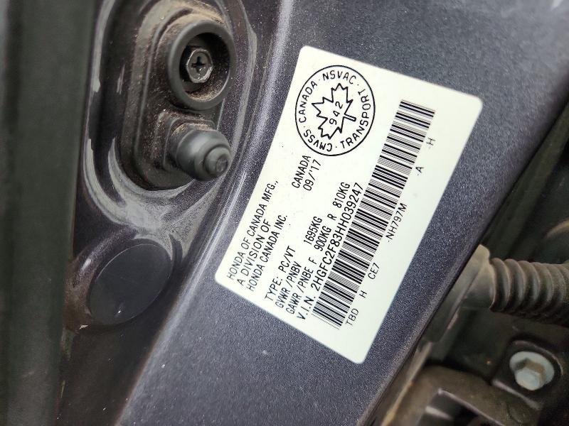 Aukcja sprzedaży 2017 Honda Civic, vin: 2HGFC2F83HH039247, numer aukcji: 65830036
