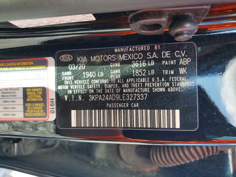 68193306 :رقم المزاد ، 3KPA24AD9LE327337 vin ، 2020 Kia Rio مزاد بيع